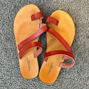 AE red slip sandals